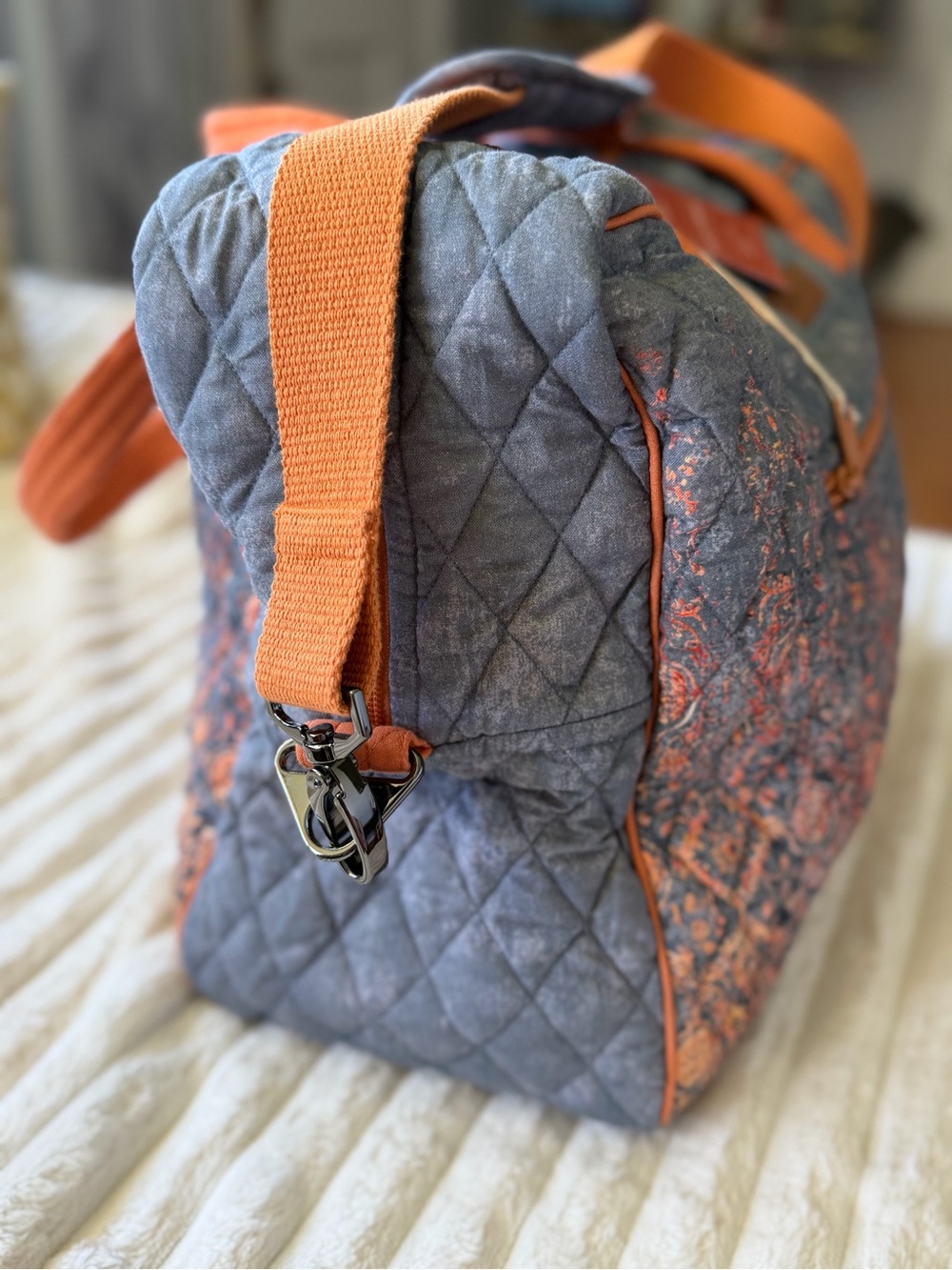 Maison d’Hermine Quilted Weekender Bag in Slate Blue & Rust - Picture 7 of 14